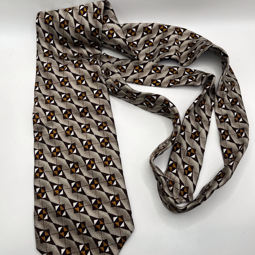 Balmain Silk Geometric Patterned Tie - Brown and Black